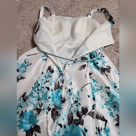Jessica Howard Teal Floral Swing Tea Dress With Belt  Sz 12 - Picture 4 of 12